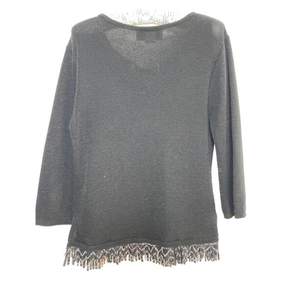 Reference‎ Point Fringe Trim Sweater - Size M - Beaded Trim - Vintage - Picture 2 of 7